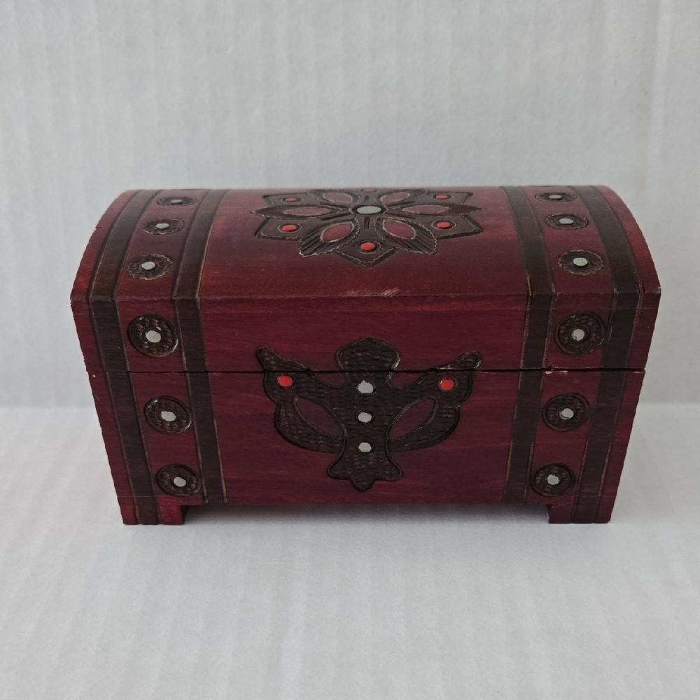 Made in Poland Wooden Chest Style Jewelry Box EUC 5.25"x2.75"x3.25"